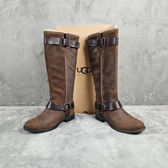 UGG Australia W Dree Boots womens 7.5 suede leather knee high harness - Picture 3 of 12